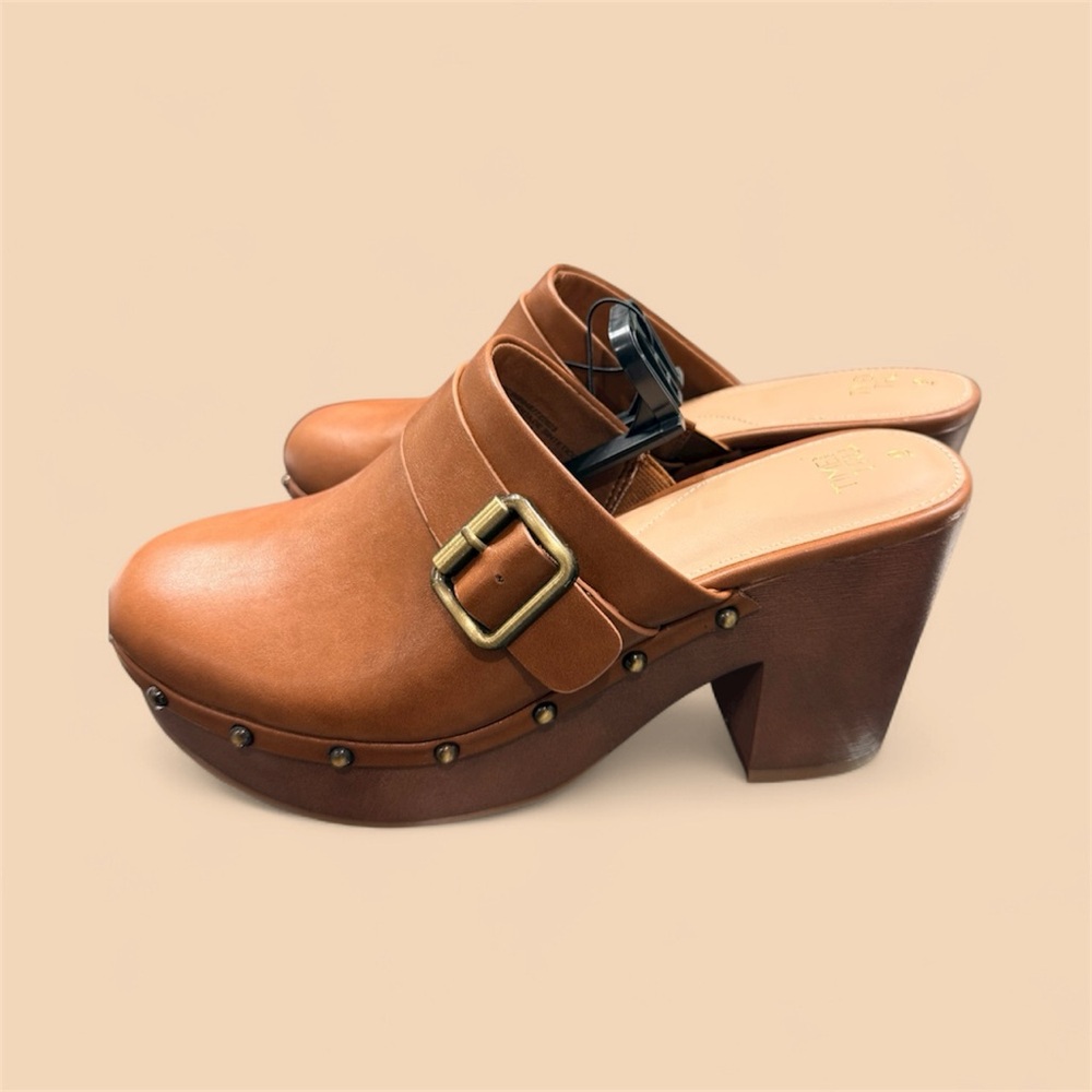 NEW: Time and Tru Tan Buckle Mules